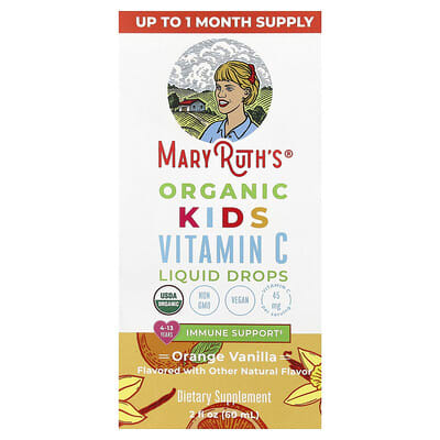 Organic Kids Vitamin C Liquid Drops, 4-13 Years, Orange Vanilla, 2 fl oz (60 ml)