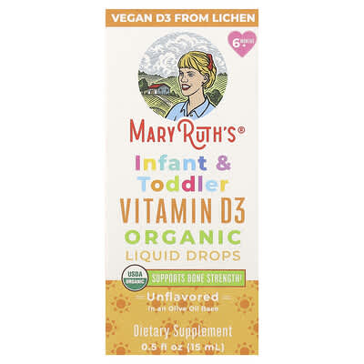 Organic Infant & Toddler Vitamin D3 Liquid Drops, 6 Months+, Unflavored, 0.5 fl oz (15 ml)
