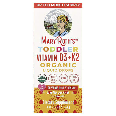 MaryRuth's Organic Детские витаминные капли D3 + K2, 1-3 года, без вкуса, 1 fl oz (30 ml)