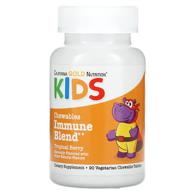 Chewable Immune Blend with Vitamin A, Vitamin C, Vitamin E, and Zinc for Children, Natural Tropical Berry, 90 Vegetarian Tablets