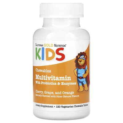 Chewable Multivitamins with Probiotics, Enzymes, Vitamin A and Vitamin C for Children, Assorted Fruit, 120 Vegetarian Tablets