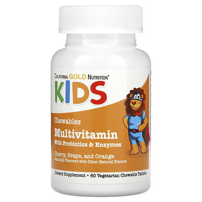 Chewable Multivitamins with Probiotics, Enzymes, Vitamin A and Vitamin C for Children, Assorted Fruit, 60 Vegetarian Tablets