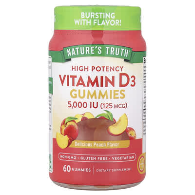 Nature's Truth, жевательные витамины D3, персик, 125 mcg (5,000 IU), 60 штук