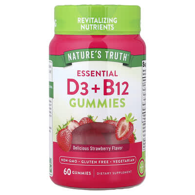Essential D3 + B12 Gummies, Strawberry, 60 Gummies