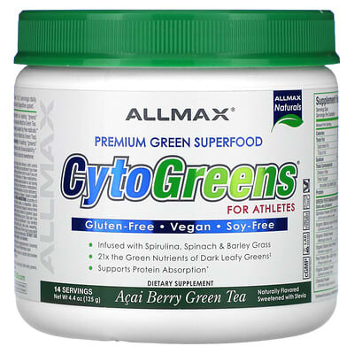 CytoGreens®, премиальный суперфуд для спортсменов, зеленый чай с ягодами асаи, 4.4 oz (125 g)