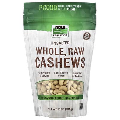 Real Food, Whole Raw Cashews, Unsalted, 10 oz (284 g)
