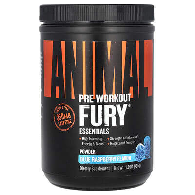 Предтренировочная добавка Animal Fury® Essentials, Blue Raspberry, 1.09 lb (495 g)