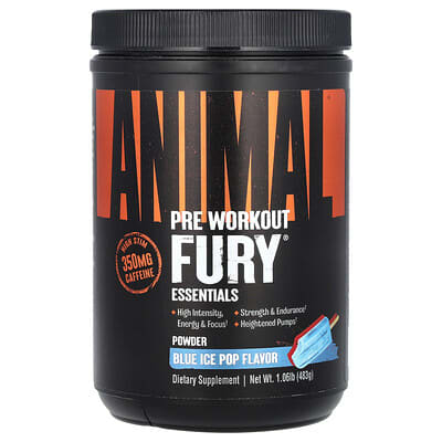 Предтренировочный комплекс Animal Fury® Essentials, Blue Ice Pop, 1.06 lbs (483 g)