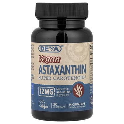 Веганский астаксантин Deva, супер каротиноид, 12 mg, 30 Vegan Caps