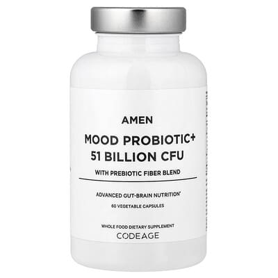 Amen, Mood Probiotic+ With Prebiotic Fiber Blend, 60 Vegetable Capsules