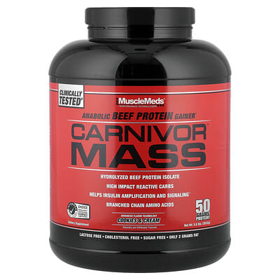 Carnivor™ Mass, Anabolic Beef Protein Gainer, Cookies & Cream, 5.8 lbs (2,632 g)