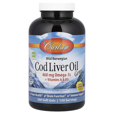 Wild Norwegian, Cod Liver Oil Gems, Natural Lemon, 300 Soft Gels