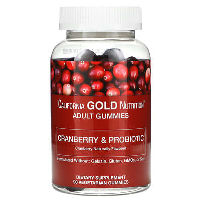 Cranberry & Probiotic Gummies with Cranberry Concentrate, Fructooligosaccharides and Bacillus coagulans, Natural Cranberry, 90 Vegetarian Gummies