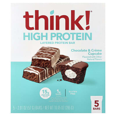 Think! Высокобелковый многослойный батончик, Chocolate & Creme Cupcake, 5 шт., 2.01 oz (57 g) каждый
