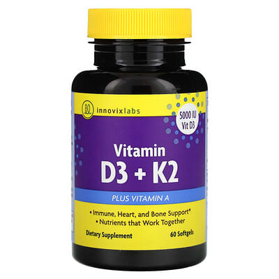 Vitamin D3 + K2 Plus Vitamin A, 60 Softgels