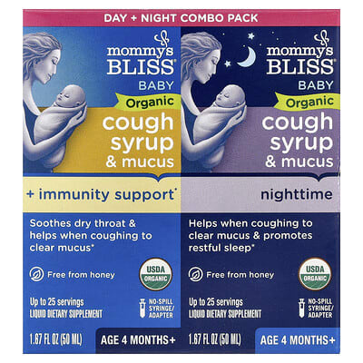 Baby Organic Cough Syrup & Mucus, Day/Night Pack, Age 4 Months+, 2 Pack, 1.67 fl oz (50 ml) Each