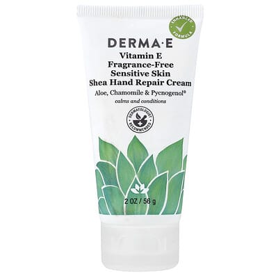 Крем для рук DERMA E Shea Hand Repair, для чувствительной кожи, без отдушек, 2 oz (56 g)