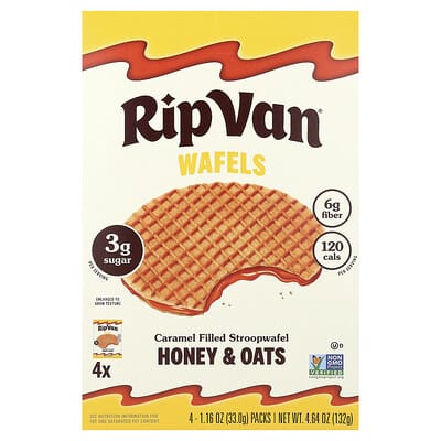 Струпвафли с карамелью Honey & Oat Rip Van Wafels, 4 упаковки, 1.16 oz (33 g) каждая