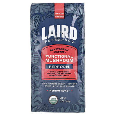 Functional Mushroom Coffee, Perform, Ground, Medium Roast, 12 oz (340 g)