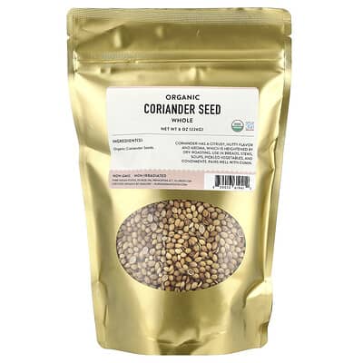 Organic Coriander Seed, Whole , 8 oz (226 g)