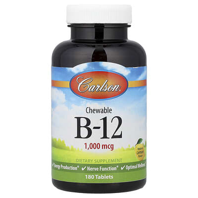 Chewable B-12, Natural Lemon, 1,000 mcg, 180 Tablets