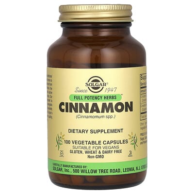 Solgar Full Potency Herbs, Cinnamon, 100 растительных капсул