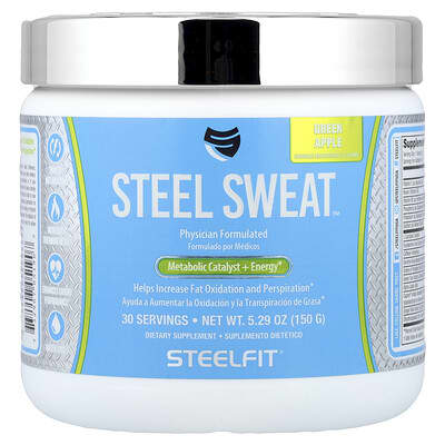 Steel Sweat ™ метаболический катализатор + энергия, Green Apple, 5.29 oz (150 g)