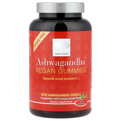 Веганские мармеладные витамины New Nordic Ashwagandha™, Mango/Peach, 60 шт