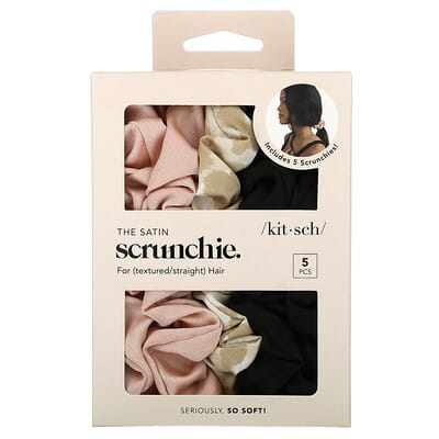 The Satin Scrunchie, For Textured/Straight Hair, Assorted, 5 Scrunchie