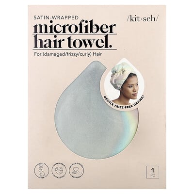 Satin-Wrapped Microfiber Hair Towel, Aura, 1 Towel