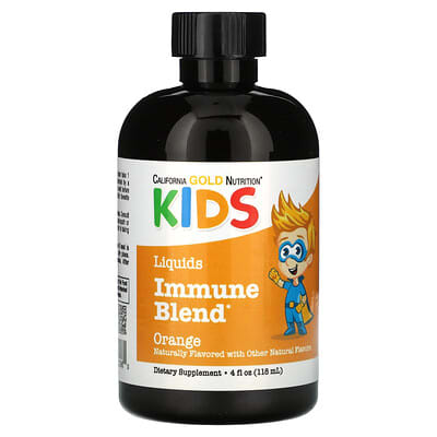 Liquid Immune Blend with Olive Leaf Extract, St. John's Wort Extract and Colloidal Silver for Children, No Alcohol, Orange, 4 fl oz (118 ml)
