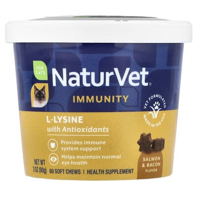 NaturVet Immunity L-Lysine с антиоксидантами для кошек, Salmon & Bacon, 90 g
