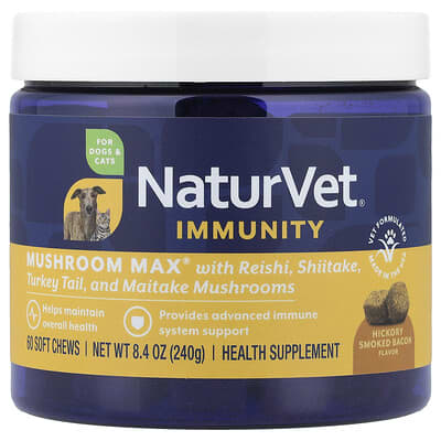 Immunity, Mushroom Max® with Reishi, Shiitake, Turkey Tail and Maitake Mushrooms, For Dogs & Cats, Hickory Smoked Bacon, 60 Soft Chews, 8.4 oz (240 g)