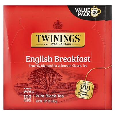Pure Black Tea, English Breakfast, 100 Tea Bags, 7.05 oz (200 g)