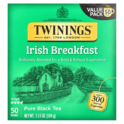Pure Black Tea, Irish Breakfast, 50 Tea Bags, 3.53 oz (100 g)