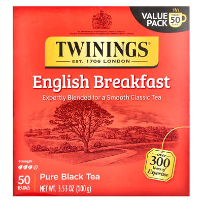 Pure Black Tea, English Breakfast, 50 Tea Bags, 3.53 oz (100 g)