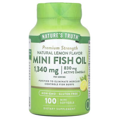 Mini Fish Oil, Premium Strength, Natural Lemon, 100 Mini Softgels (670 mg per Softgel)