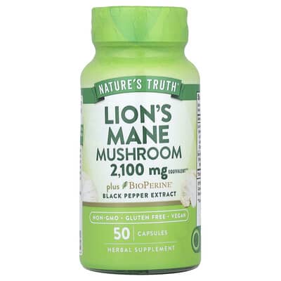 Грибы Lion's Mane Plus BioPerine®, 2,100 mg, 50 капсул