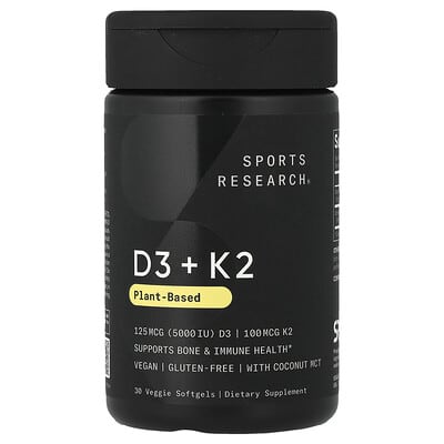 D3 + K2, Plant-Based, 30 Veggie Softgels
