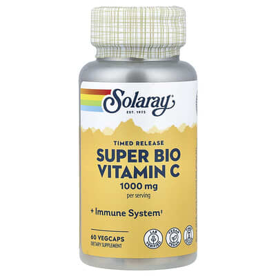 Super Bio Vitamin C Solaray, пролонгированное высвобождение, 60 вегетарианских капсул