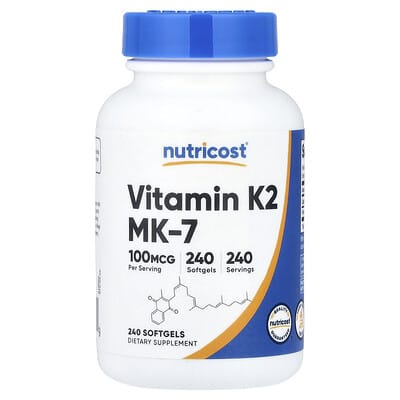 Nutricost Витамин K2 MK-7, 100 mcg, 240 мягких капсул
