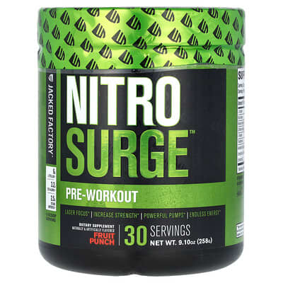 Jacked Factory Nitro Surge™, предтренировочный комплекс, Fruit Punch, 252 g