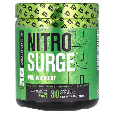 Jacked Factory предтренировочный комплекс Nitro Surge, зеленое яблоко, 8.78 oz (249 g)