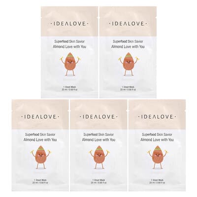 Superfood Skin Savior Beauty Masks, Almond Love with You, 5 Sheets, 0.68 fl oz (20 ml) Each