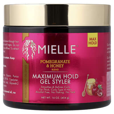 Maximum Hold Gel Styler, For Thick, Curly Hair, Pomegranate & Honey Blend, 16 oz (454 g)