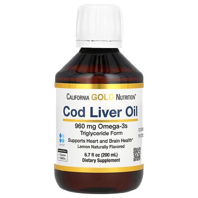 Рыбий жир с Omega-3, EPA, DHA, витамины A и D, норвежский, в форме триглицеридов, натуральный лимон, 6.7 fl oz (200 ml)
