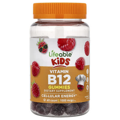 Детские жевательные витамины B12, малина, 60 штук (500 mcg на штуку)