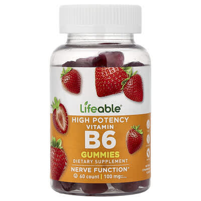 Желе витамины Lifeable Vitamin B6 Gummies, High Potency, Natural Strawberry, 60 Gummies (50 mg per Gummy)