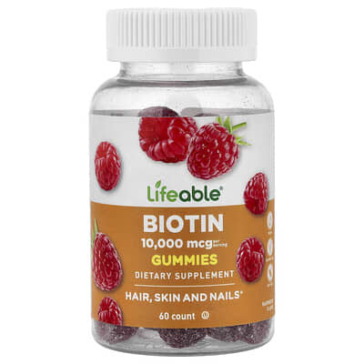 Biotin Gummies, Raspberry, 60 Gummies (5,000 mcg per Gummy)