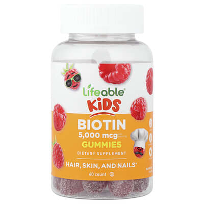 Kids, Biotin Gummies, Raspberry, 60 Gummies (2,500 mcg per Gummy)